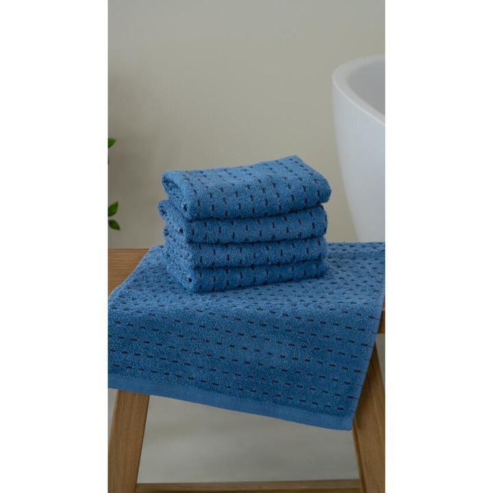 Комплект 4 кърпи за баня/кухня, 100% памук, 30x50 см, тъмносини, палто