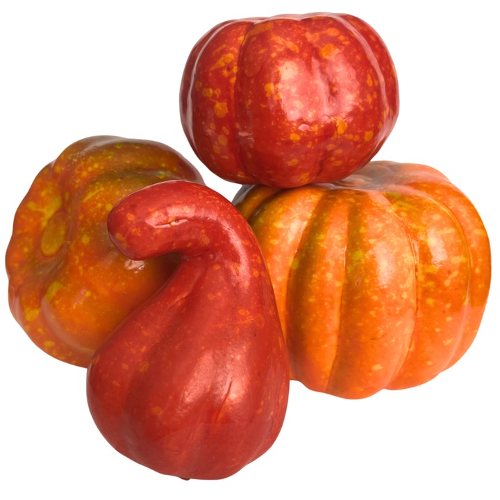 4 db dekoratív sütőtök készlet, Openhome, részletes kidolgozás, anyag: polisztirol, sokoldalú, 8,5 cm, narancssárga/piros