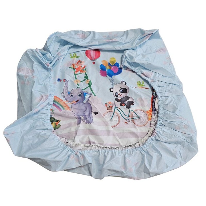 Cearceaf de pat cu elastic Safari Magic Ariale, bumbac ranforce, 80 X 160 cm, Multicolor