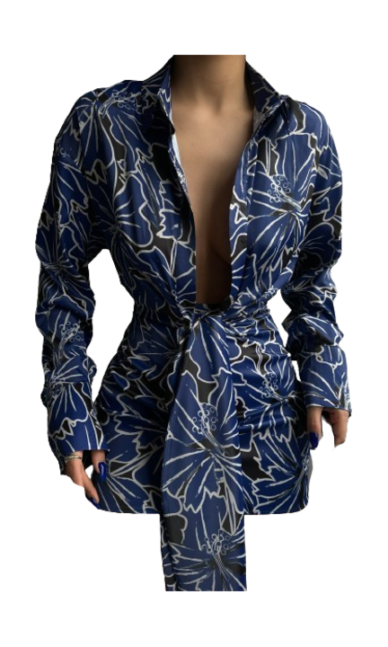 Rochie mini cu model cravata, Albastru, S