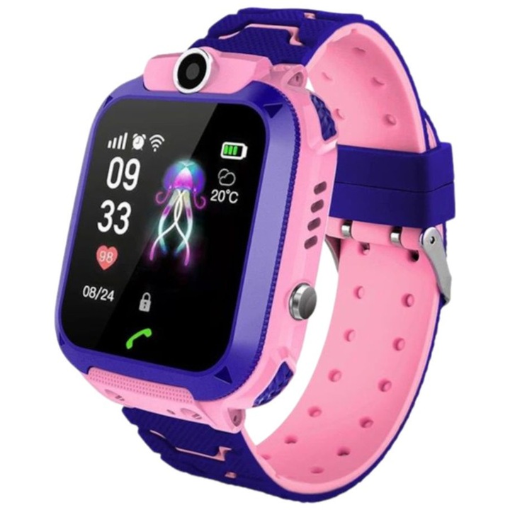 Smartwatch 4G pentru Copii, GPS, Apeluri, Rezistent la Apa IP67, Baterie 10 Zile, Monitorizare in Timp Real, Functii de Securitate, Roz + casti VivaClear