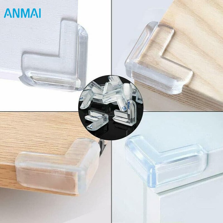 Set 8 Coltare Transparente Autoadezive Anmai pentru Protectie la Colturile Mobilei din Silicon Cauciucat, 4x4x1.5 cm