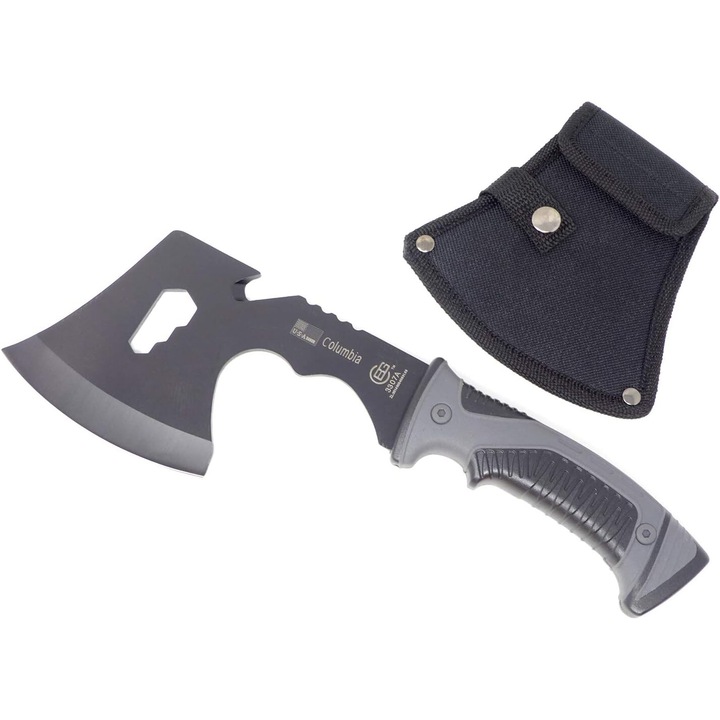 Többfunkciós fejsze, acélpenge, hasító, szürke és fekete nyél, fekete tok, 30 cm, Dalimag