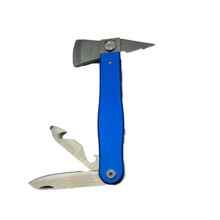 Mini Toporas cu Cap Rotativ, Multifunctional, Lama Din Otel, Prindere Curea, Husa, 20 cm, Albastru, Dalimag