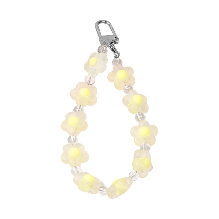 Breloc cu floare, decoratiune lanyard pentru telefon mobil, pandantiv pentru geanta, galben