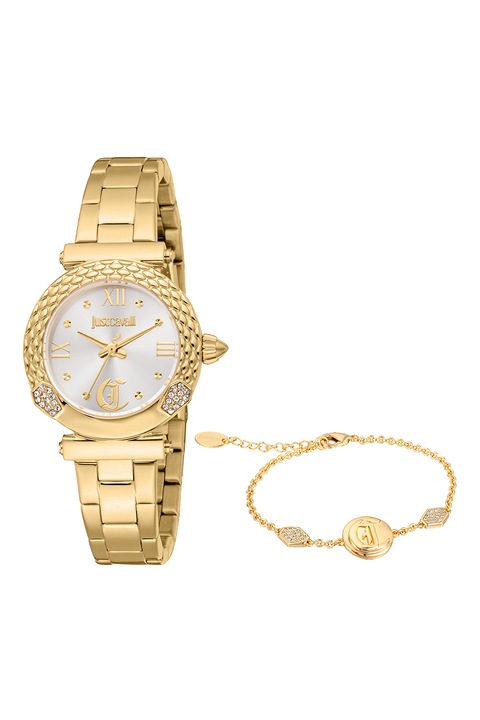 JUST CAVALLI, Analóg karóra és karkötő szett, Aranyszín