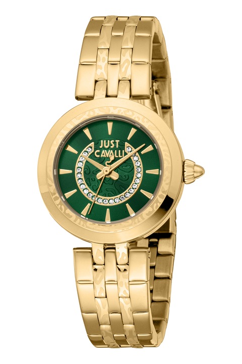 JUST CAVALLI, Ceas din otel inoxidabil decorat cu zirconia, Auriu