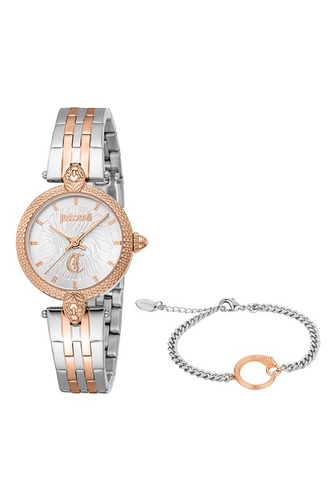 JUST CAVALLI, Комплект гривна и аналогов часовник, Сребрист, Златист, Сребрист, Rose Gold/Сребрист