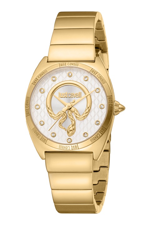 JUST CAVALLI, Аналогов часовник с циркони, Златист