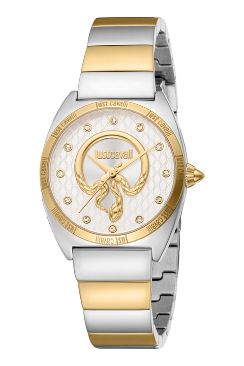 JUST CAVALLI, Двуцветен часовник с циркони, Сребрист, Златист