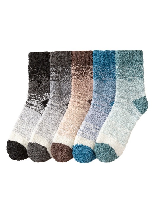 Set de sosete calde de iarna, ZOUN, 5 bucati, pentru barbati si femei, chiar si marimi, fleece coral, captuseala de plus, multicolor