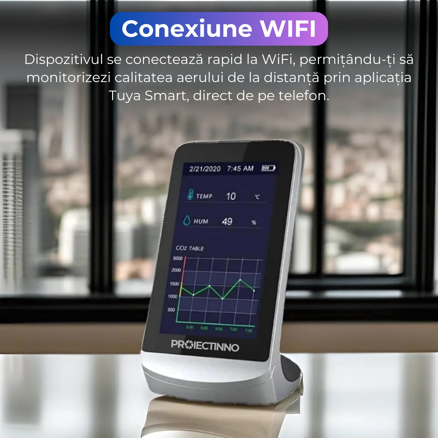 Monitor portabil masurare calitate aer, Proiectinno, 8 in 1, Wifi ...