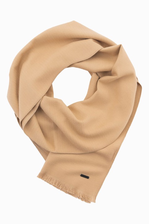 OMBRE, Fular tricotat fin cu franjuri, Maro nisip