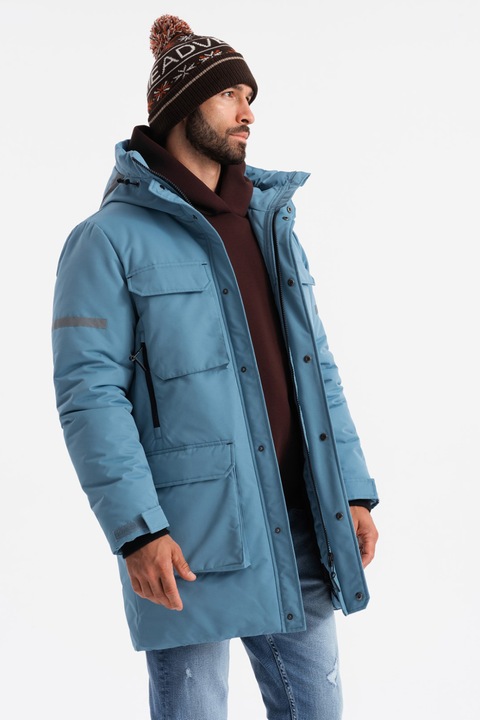 OMBRE, Geaca gluga si buzunare, Albastru deschis