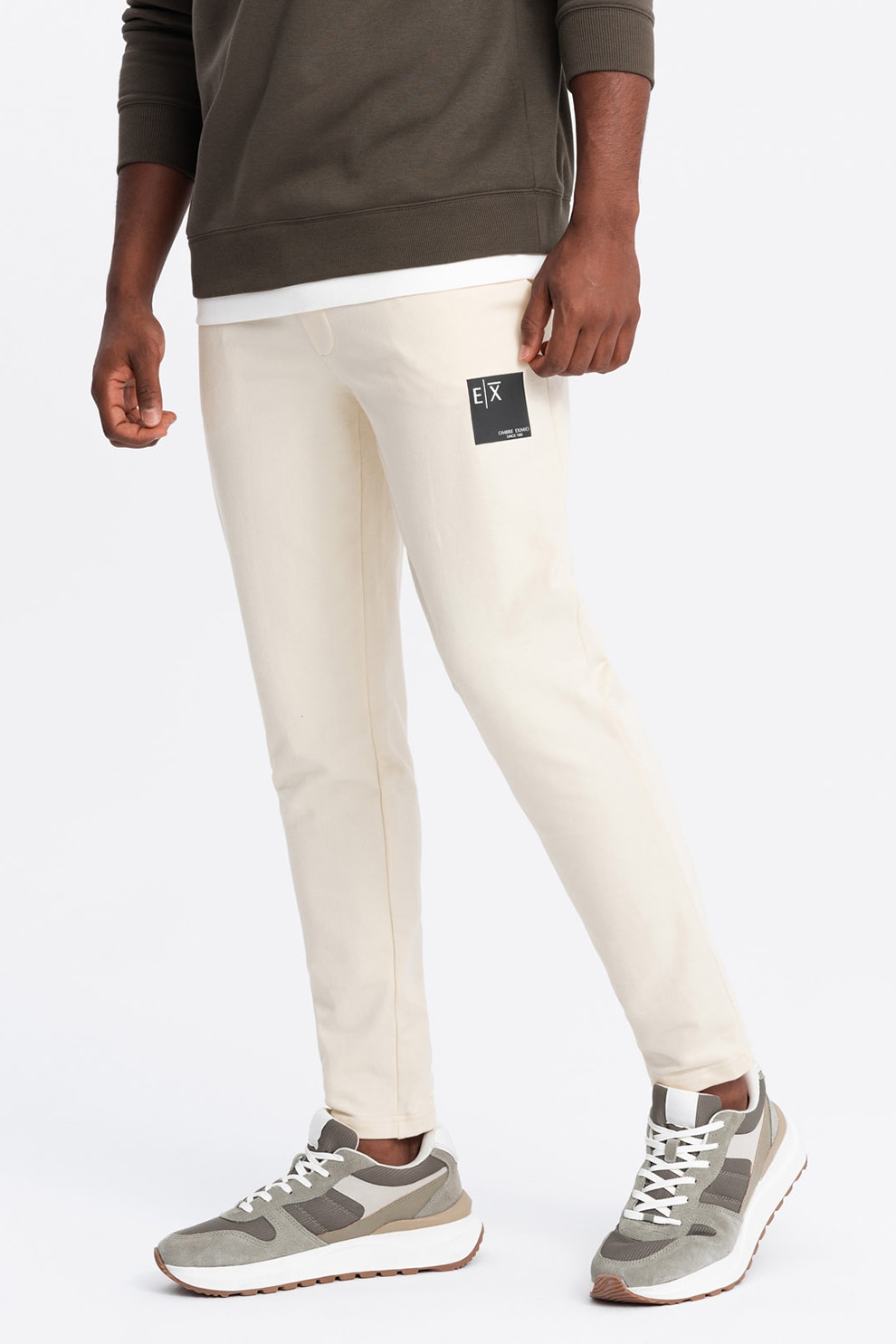 OMBRE, Pantaloni de trening regular fit, Crem, 2XL