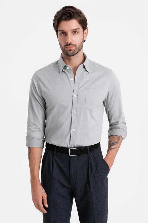 OMBRE, Camasa slim fit, Gri deschis