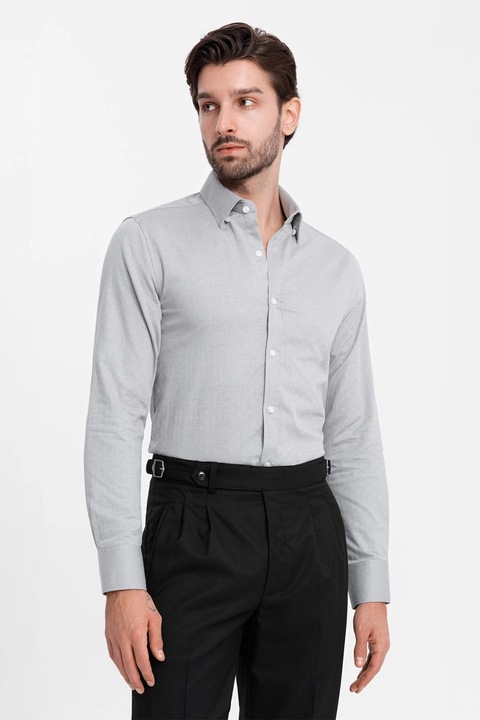 OMBRE, Camasa slim fit din amestec de bumbac, Gri deschis