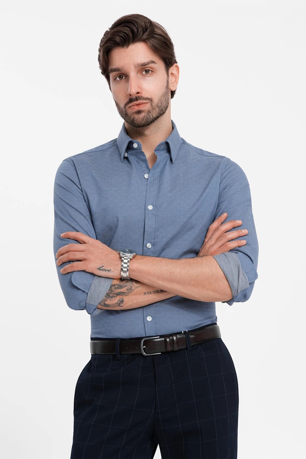 OMBRE, Camasa slim fit din amestec de bumbac, Albastru lavanda, 2XL