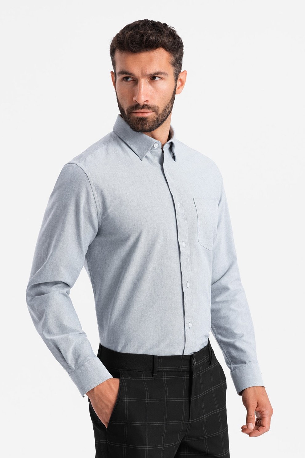 OMBRE, Camasa din bumbac cu maneci lungi, Gri deschis, S