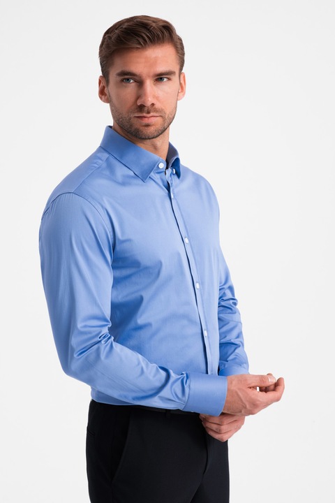 OMBRE, Camasa slim fit din amestec de bumbac, Albastru royal