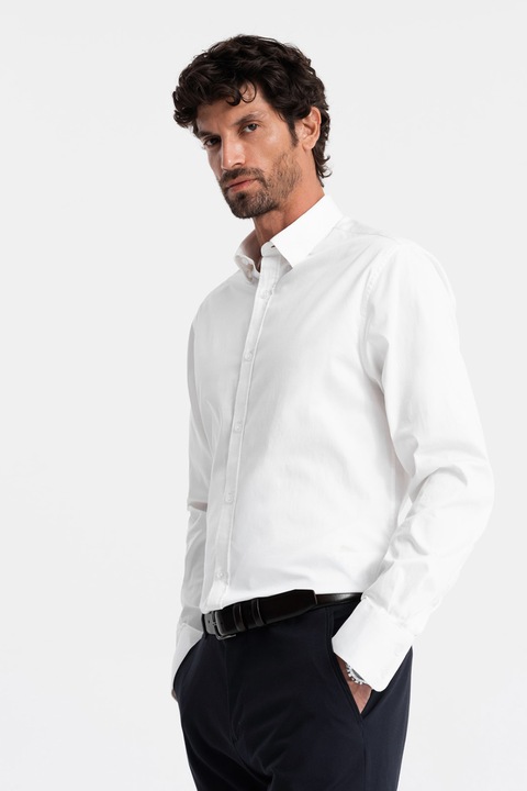 OMBRE, Szűk fazonú pamuttartalmú ing, Fehér