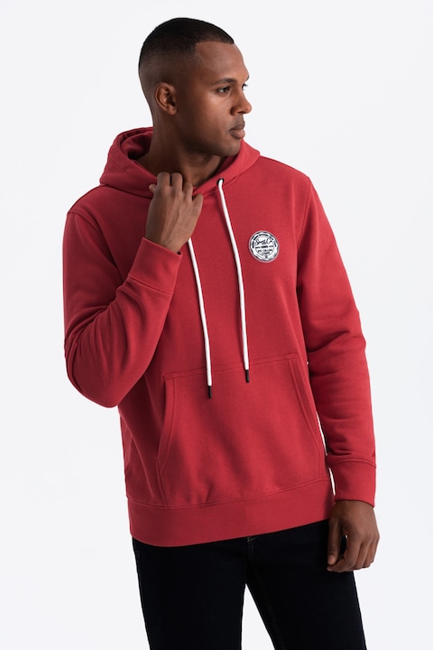 OMBRE, Hanorac cu buzunar kangaroo si aplicatie, Rosu inchis