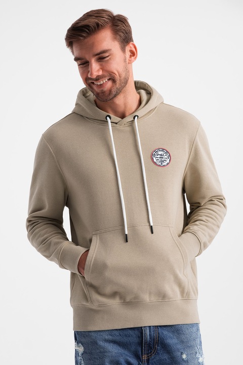 OMBRE, Hanorac cu buzunar kangaroo si aplicatie, Maro nisip