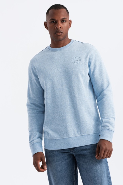 OMBRE, Суитшърт с памук с овално деколте, Светлосин меланж