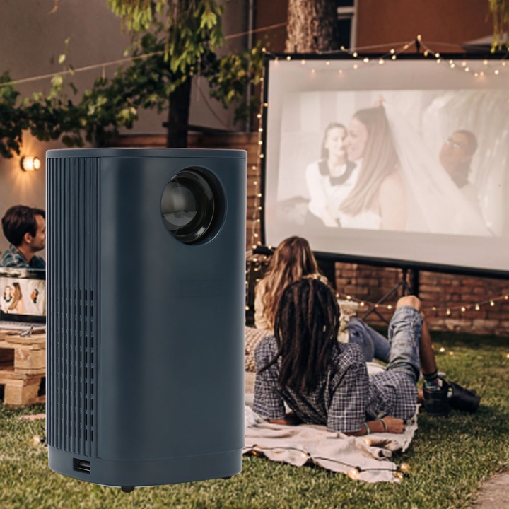 Jormftte Mini Videoprojektor, 1080P, 16-100 hüvelykes vetítés, vezeték nélküli kapcsolat, méretek 150x85x81 mm, kék színű