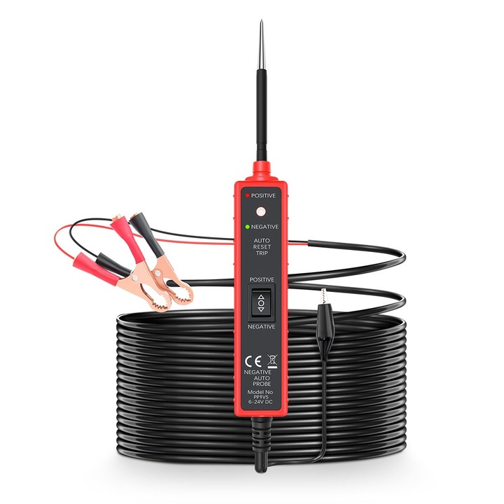 Tester Multifunctional Techstar® Portabil pentru Circuite Auto 6V-24V DC cu Cablu de 5 metri, Protectie la Suprasarcina 8A si Test de Polaritate