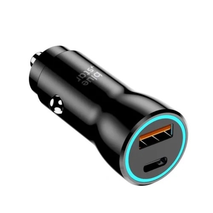 Incarcator auto Tokgalaxis CC396 - bricheta, USB / Type-C (USB-C), 25W, negru