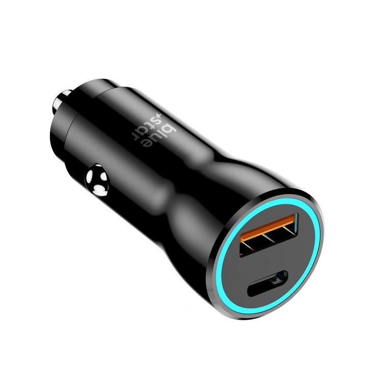 Bluestar CC396 autós töltő - szivartöltő fej, USB / Type-C (USB-C), 25W, fekete