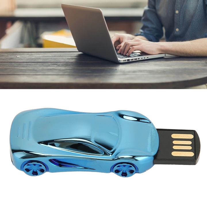 Jormftte 32 GB-os USB flash meghajtó, sportkocsi alakú, fém, USB 2.0, kék