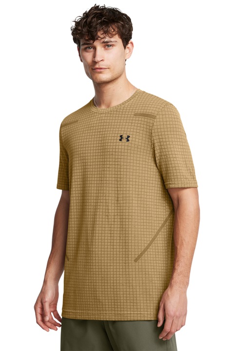 Under Armour, Tricou cu imprimeu logo, pentru fitness Vanish, Bej