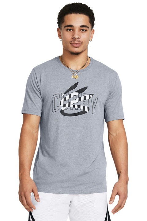 Under Armour, Tricou cu decolteu rotund pentru baschet, Gri deschis