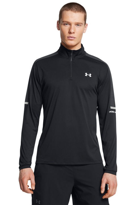 Under Armour, Bluza cu fenta cu fermoar pentru fitness Core+ Tech, Alb/Negru