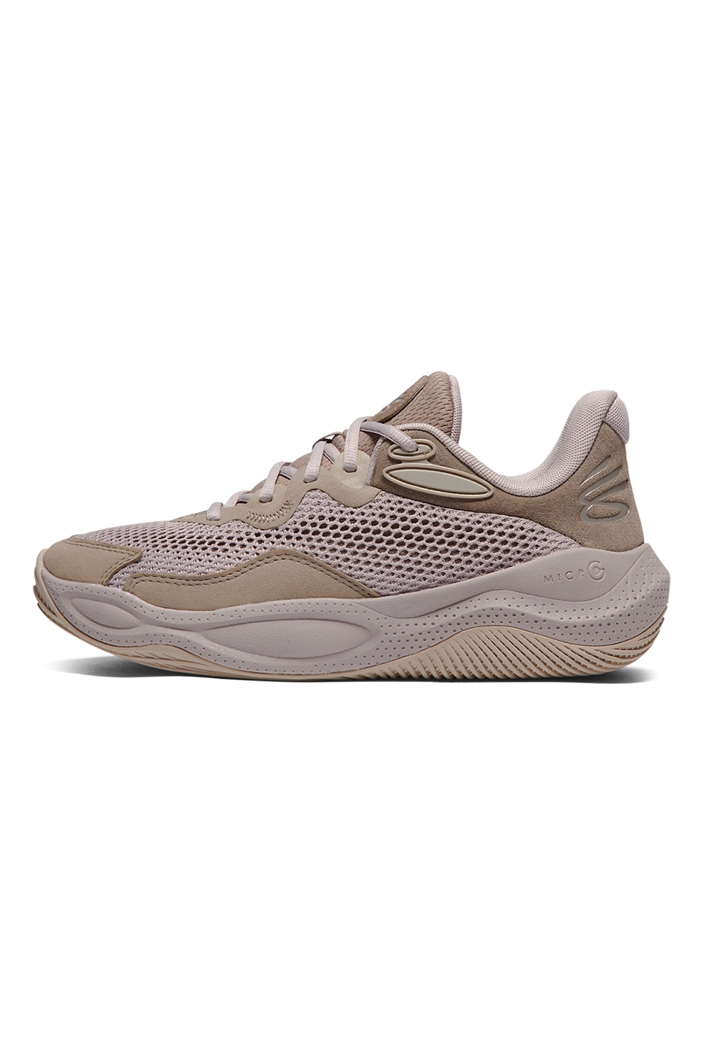 Under Armour, Pantofi textili cu garnituri de pieele pentru baschet Curry Splash, Bej, Bej deschis, 9