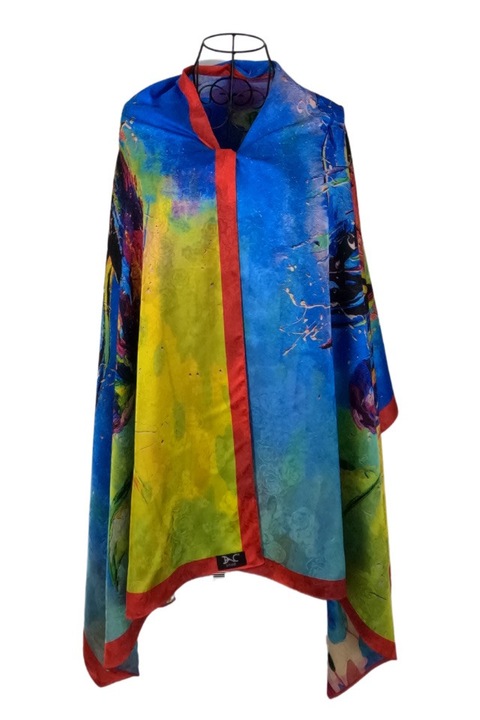 Esarfa de lux din matase naturala, Rosu/Bleumarin, 180 x 70 cm