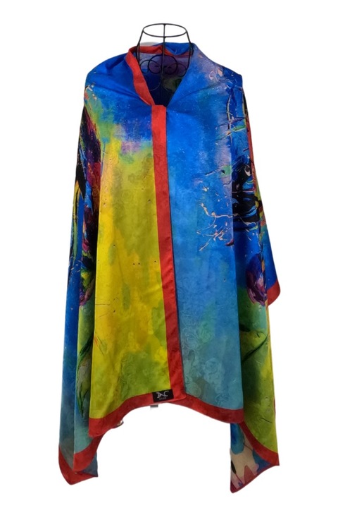 Luxus natúr selyem sál, Piros/Tengerészkék, 180 x 70