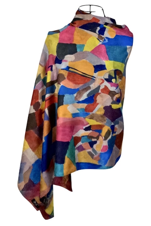 Esarfa de lux din matase naturala, Rosu/Galben, 180 x 70 cm