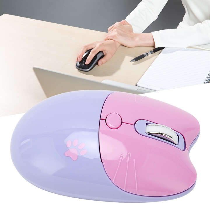 Безжична мишка BT5.1 или 2.4GHz, безшумно щракване, регулируема DPI, автоматичен режим на заспиване, офис мишка за момичета, работа, семейство, училище, кафене, лилава