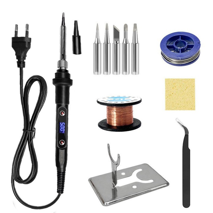 Pistol de lipit portabil, 5 capete de lipit, temepratura ajustabila, display LED, putere 80 W, temperatura 180-500°, Vanaxalife®, Negru