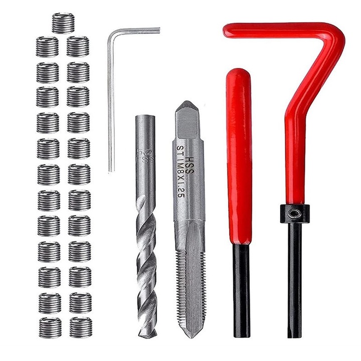 Set de reparare filete M8, Yakumuz, 30 piese, otel inoxidabil, unelte incluse