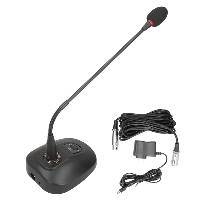 Rugalmas nyakú mikrofon, hosszú szimuláció, kardioid, 38dB érzékenység, kettős tápegység, amerikai csatlakozó