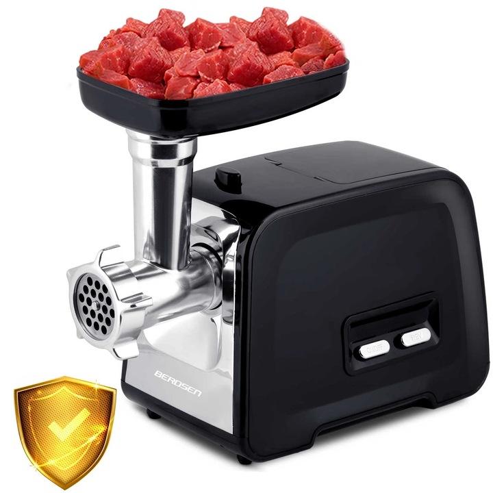 Електрическа Месомелачка, Здрав Стоманен Шнек, 3 Сита, Обратна Функция, Приставка За Кебе, 450 W/1200 W, 230 V, Черен