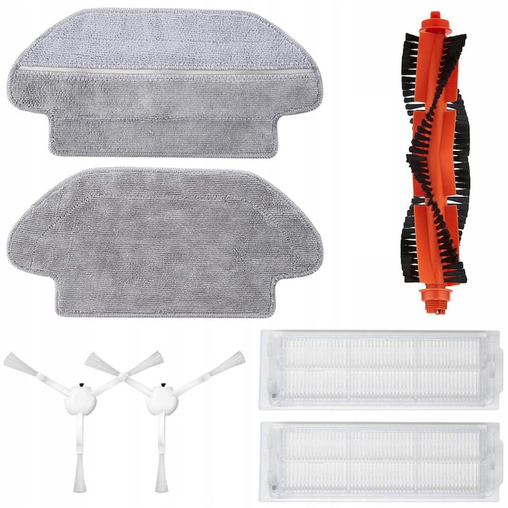 Tartozékkészlet csere Xiaomi Mi Vacuum Mop Pro és Viomi V2 / V3 / Se porszívóhoz, 6 darab (2 főkefe, 2 oldalkefe, 2 szűrő, 1 nedves felmosó, 1 száraz felmosó), kiváló minőségű, nagy hatékonyságú Hepa szűrő, 1 x tartozékkészlet