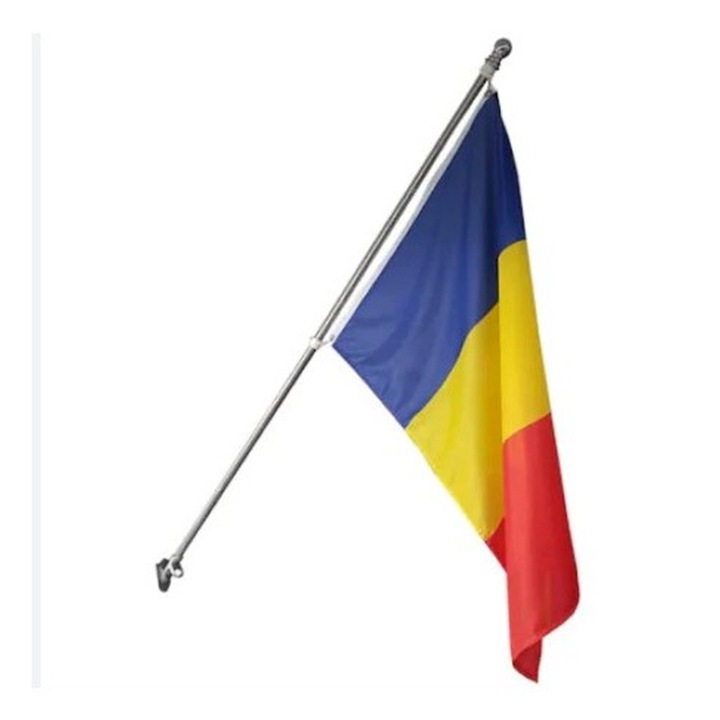 Steag Tricolor Romania cu Bara Fixare pe Perete, OPTIM SOLUTION, Culori Vibrante, Patriotism, Dimensiune Mare, Simbol al Traditiilor, 90 x 150 cm, Multicolor