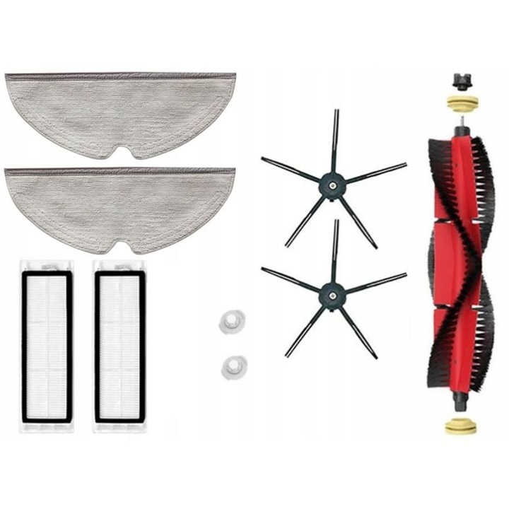 Set Accesorii Pentru Aspirator, Roborock S5 Max / S6 Pure / S6 / S6 Max / E4, 1 X Perie Principala, Calitate Inalta A Executiei, 2 X Perii Laterale Din Silicon (5 Brate) - Culoare Neagra, Calitate Superioara A Materialelor, 12 Bucati