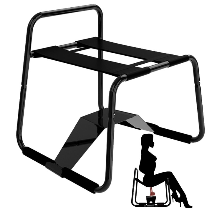 Erotikus szék, szexuális pozíciók támogatása, pozíciót segítő szék pároknak szexuális stimuláció, újszerű szexuális játékok, PVC anyag, fekete, 2 rugalmas szalag, WALALLA, fekete