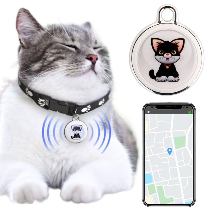 WALALLA Mini GPS Pet Tracker valós idejű nyomkövető vízálló fehér/fekete nyakörvvel
